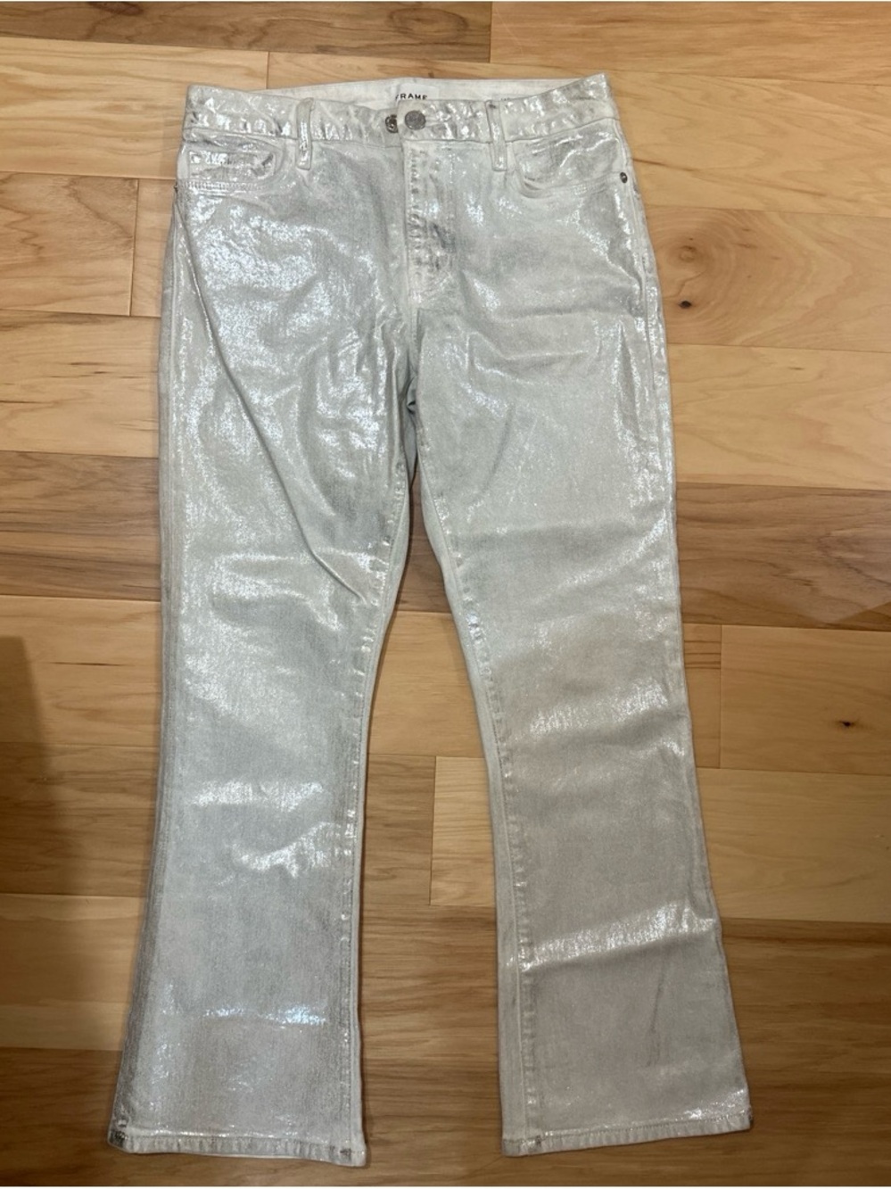 Frame Denim White Metallic Flared Crop Jeans - Picture 3 of 7